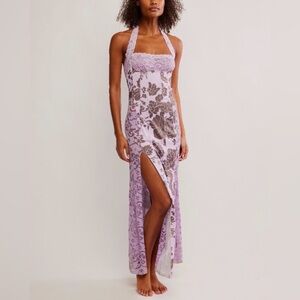 Lilac Floral Lace Halter Chemise Slip